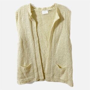 Vintage Alicia Cream Open-Front Cardigan Sweater Vest Two Front Patch Pockets
